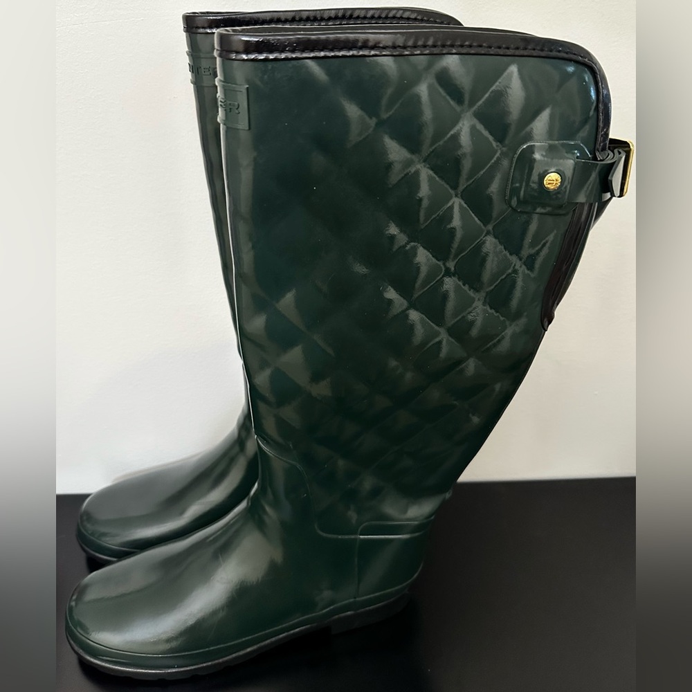 Hunter Refined Gloss quilt Tall Boots -Green